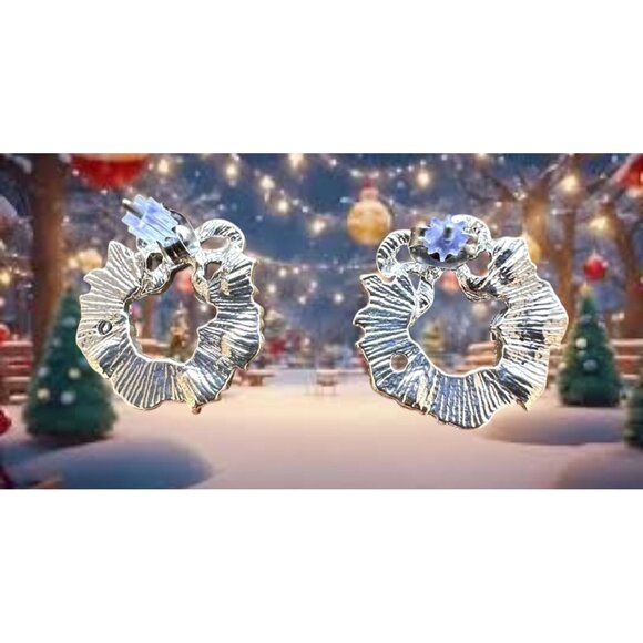 Christmas Wreath Earrings New Red Green Clear Crystals Posts Festive Bow… - Picture 12 of 12